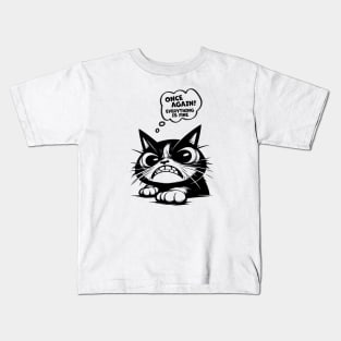 Black Angry Cat - Everything Is Fine Kids T-Shirt